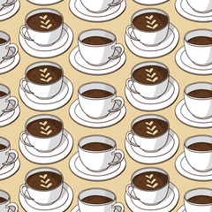 Vector seamless pattern with coffee cups