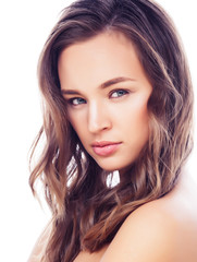 Fototapeta premium perfect beauty real brunette woman isolated on white background smiling spa makeup, positive girl