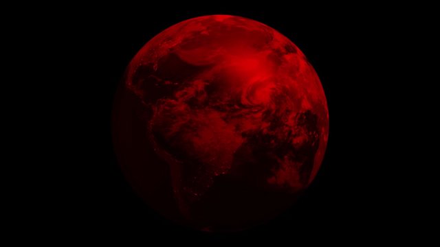 World Infected with virus Rotaing with red Color 3d animation of the Earth rotates in red color symbol of infection and death in Loop mode
