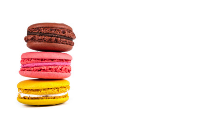.colored macaroons on a white background close-up