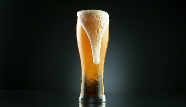 Freeze motion of pouring beer into glass pint