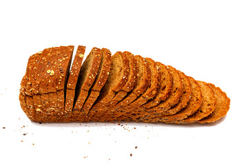 Fresh sliced multigrain bread isolated on white background.