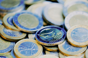 frame filling one and two Euro coins macro color picture as background