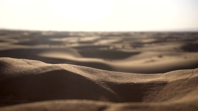 Close up of the sand desert in the middle of hot sunny day. Merzouga, Morocco