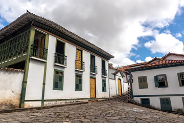 Facade of colonial houses in the historic city of Diamantina, state of Minas Gerais, Brazil