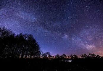 Beautiful Milky Way above the Agiña forest on a February night, Navarra