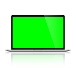 Realistic laptop computer monitor reflect with green screen. Illustration vector illustrator Ai EPS