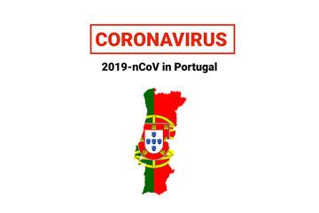 Coronavirus in Portugal. Map with flag and warning on white background. Epidemic alert. Covid-19, 2019-nCoV.