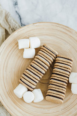 Fototapeta na wymiar Chocolate Marshmallow Sandwich Cookies