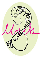 One continuous line drawing of Lettering March 8th illustration of International Women's Day.