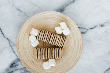 Fototapeta na wymiar Chocolate Marshmallow Sandwich Cookies