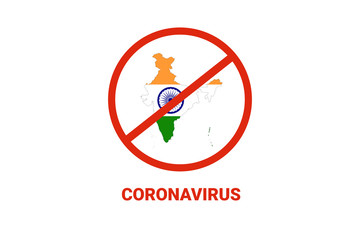 Coronavirus in India. Map with flag and warning on white background. Epidemic alert. Covid-19, 2019-nCoV.