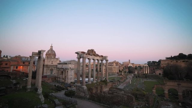 Panning view of the Roman forum in Rome
