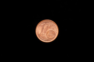 Italian 1 Euro Cent coin from 2005, reverse. Isolated on black background
