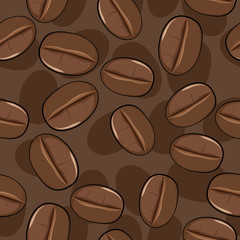 Seamless pattern. Coffee Beans. View from above. Vectron illustration. Isolated objects from the background.