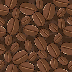 Seamless pattern. Coffee Beans. View from above. Vectron illustration. Isolated objects from the background.