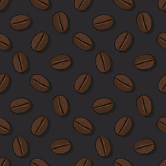 Seamless pattern. Coffee Beans. View from above. Vectron illustration. Isolated objects from the background.