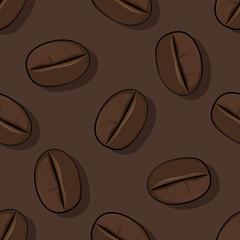 Seamless pattern. Coffee Beans. View from above. Vectron illustration. Isolated objects from the background.
