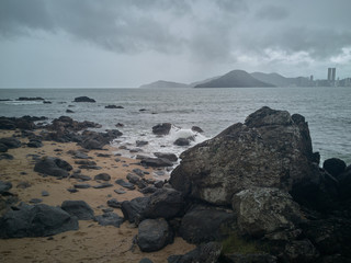 Rocks on the beach after the storm