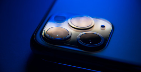 Smartphone ultra wide and telephoto multi camera, modern device