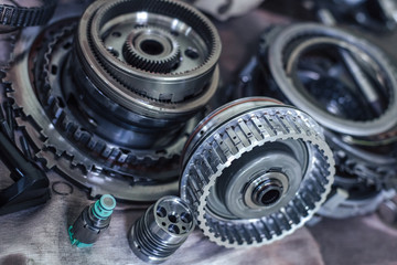 Auto gearbox parts at shallow depth of field