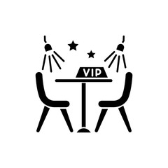 VIP lounge zone black glyph icon. Luxurious night club recreation, premium quality service silhouette symbol on white space. Special area with limited access vector isolated illustration