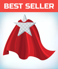 Star concept. Star in cape. Super cloak. Super star. Power icon. Leadership sign. Superhero template. Leader. Imagination symbol. Award logo. Inspiration symbol. Success concept. Quality sign.