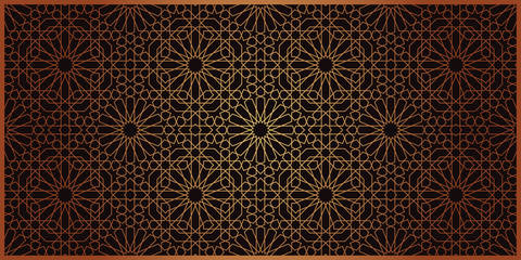 Gold Islamic Ornament Pattern for decoration greeting card or interior. Vector Illustration.