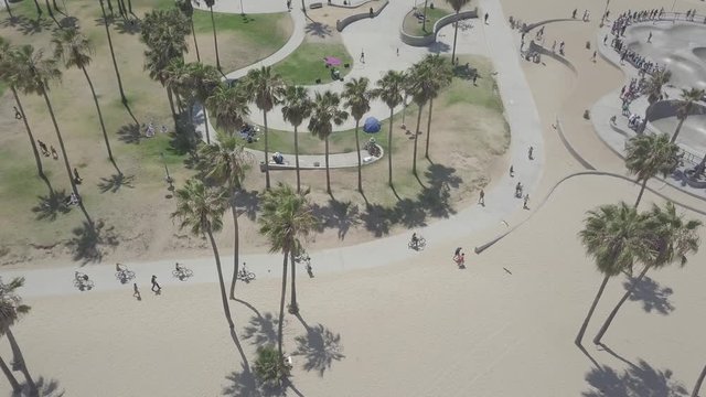 Venice Beach Flyover Toward Pacific Ocean Drone Shot (Ungraded)