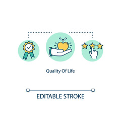 Quality of life concept icon. Health and longevity idea thin line illustration. Well-being, wellness. Life satisfaction. Healthy environment. Vector isolated outline RGB color drawing. Editable stroke