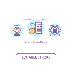 Smartphone detox concept icon. Millennial life problems idea thin line illustration. Information ecology. Limiting Internet use. Vector isolated outline RGB color drawing. Editable stroke