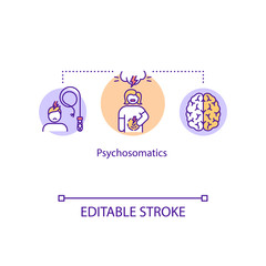 Fototapeta premium Psychosomatics concept icon. Mind and body relationship idea thin line illustration. Emotional stress. Vector isolated outline RGB color drawing. Editable stroke