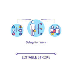 Delegation work concept icon. Responsibility and authority idea thin line illustration. Subordination. Management, supervision. Vector isolated outline RGB color drawing. Editable stroke