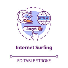 Internet surfing concept icon. Browsing website. Search engine. Global network connection. Roaming idea thin line illustration. Vector isolated outline RGB color drawing. Editable stroke