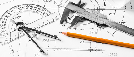Engineer technicial drawings and  mechanical parts engineering industry work project paper prints....