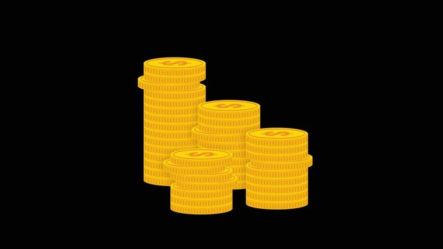 Stacks of gold coins grow up animation