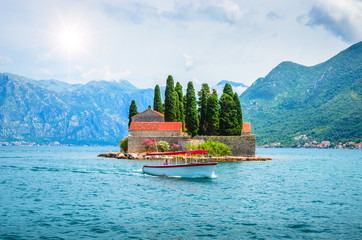 Beautiful mediterranean landscape. St. George Island near town Perast, Kotor bay, Montenegro.