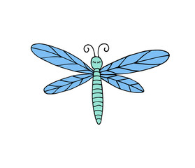 Vector hand drawn doodle sketch colored dragonfly isolated on white background