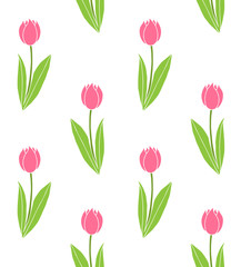 Vector seamless pattern of hand drawn doodle sketch pink tulip flower isolated on white background