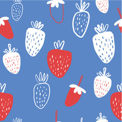 Seamless pattern of strawberries - vector illustration. Childish. Scandinavian style. Stylish repeating texture. 