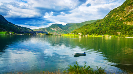 Fototapeta na wymiar Panoramic view of Sognefjord, one of the most beautiful fjords in Norway