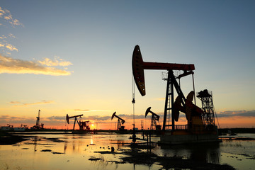 in the evening, oil pumps are running