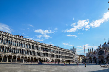 Fototapeta premium Venice. San Marco square and Doge Palace. The Doge's Palace (Palazzo Ducale) is a palace built in Venetian Gothic style, and one of the main landmarks of the city of Venice in northern Italy.