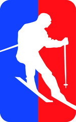 Vector logo of ski sport in red, blue and white