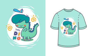 Hello dino illustration t shirt design