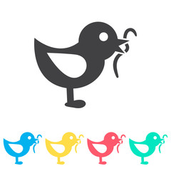 Bird eating worm multi color icon set. Simple glyph, flat vector of spring icons for ui and ux, website or mobile application