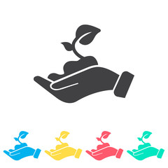 Leaf on the hand multi color icon set. Simple glyph, flat vector of spring icons for ui and ux, website or mobile application