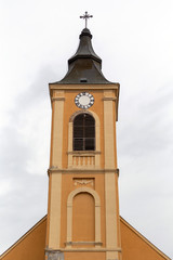 Church tower in Mohacs, Hungary.