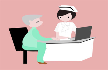 Medical personnel are caring for sick people. Vector person cartoon character on isolated background.