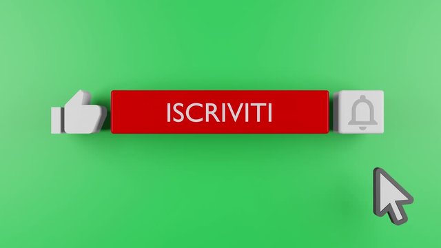 Subscribe and bell icon motion graphic animation template clip. Subscribe Button With Bell Notification (Chroma key background green screen).Subscribe in italian, Italy